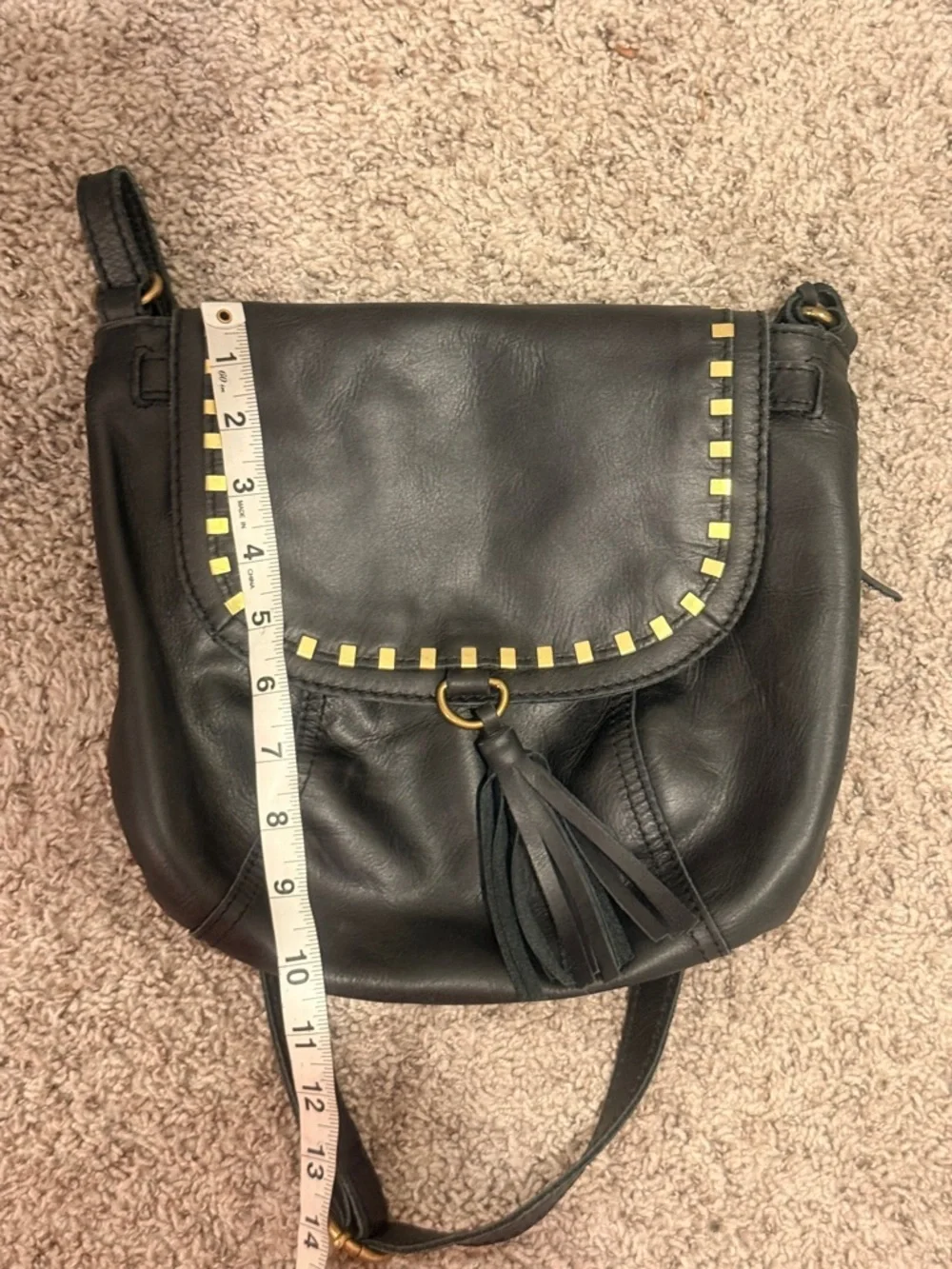 The‎ Sak Black Leather Crossbody with Gold Stud Accents